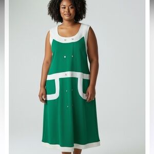 Ashro Green and White Midi Dress New with tags women’s size 26 sheath dress